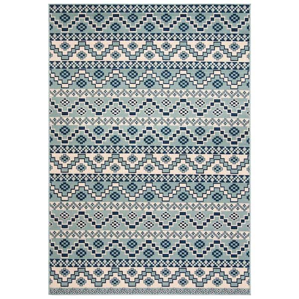 SAFAVIEH Veranda Turquoise/Blue 5 ft. x 8 ft. Border Indoor/Outdoor Patio  Area Rug