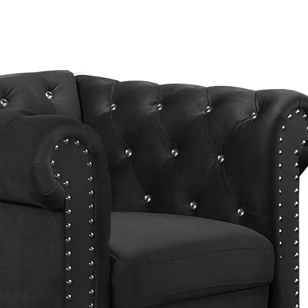Emma Black Velvet Crystal Button Tufted Accent Chair