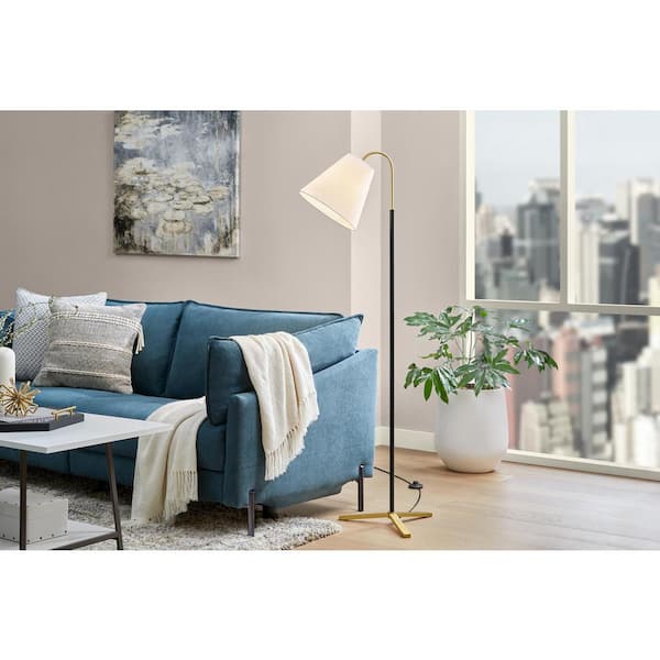 Hampton Bay Warrenton 60 in. Black Arc Floor Lamp with Cone White Fabric Shade