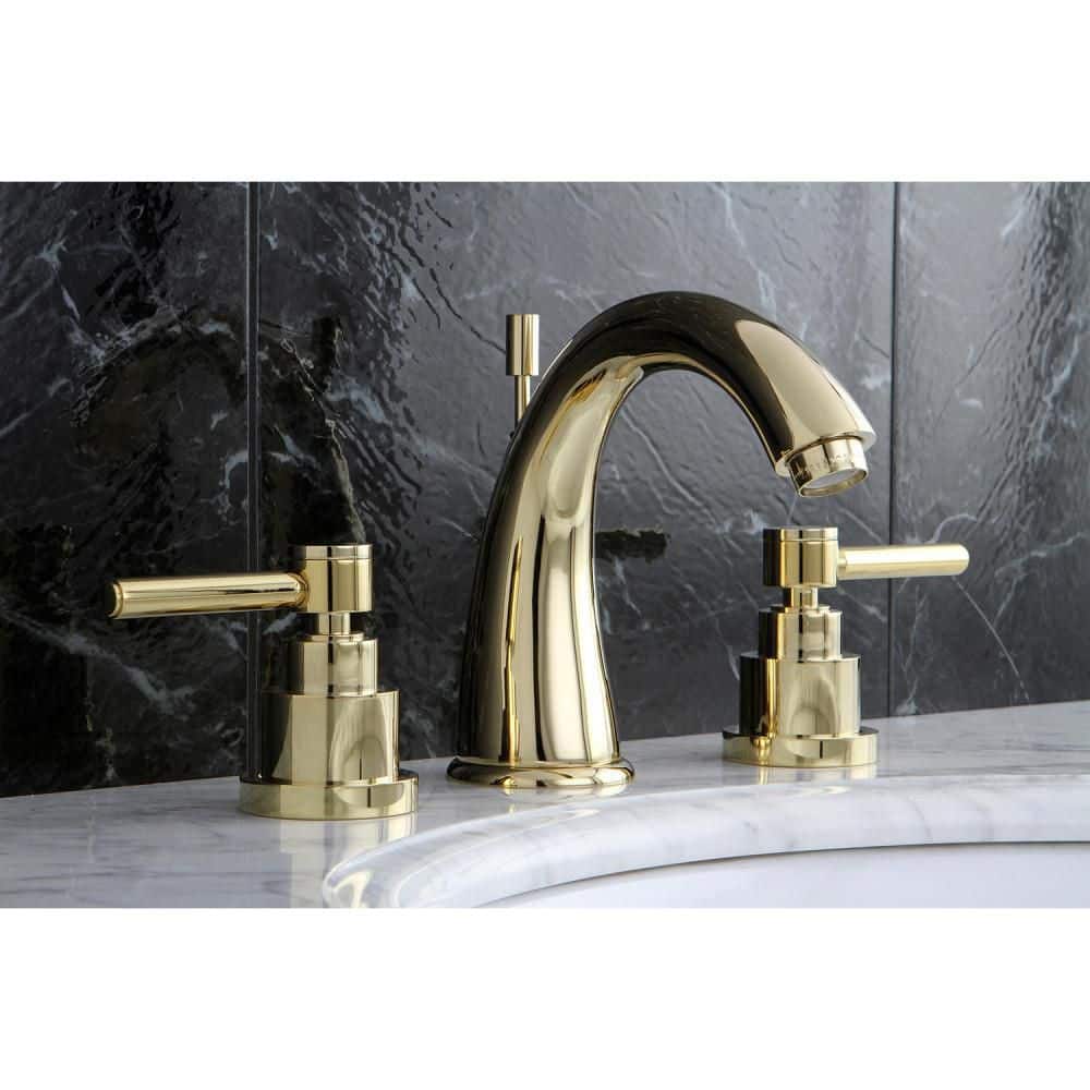 Polished Brass 8-Inch Widespread Bathroom Faucet with Brass Pop-Up Drain