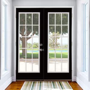 72 in. x 80 in. Jet Black Steel Prehung Right-Hand Inswing 15-Lite Clear Glass Patio Door in Vinyl Frame with Brickmold