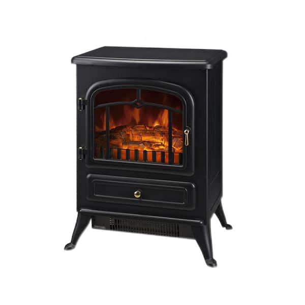1450-Watt Black Electric Fireplace Heater Furnace with Realistic LED Flames and Logs