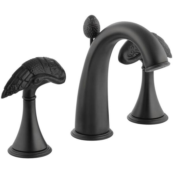 KOHLER Finial Avian 8 in. Widespread 2-Handle Low-Arc Bathroom Faucet in Black Iron