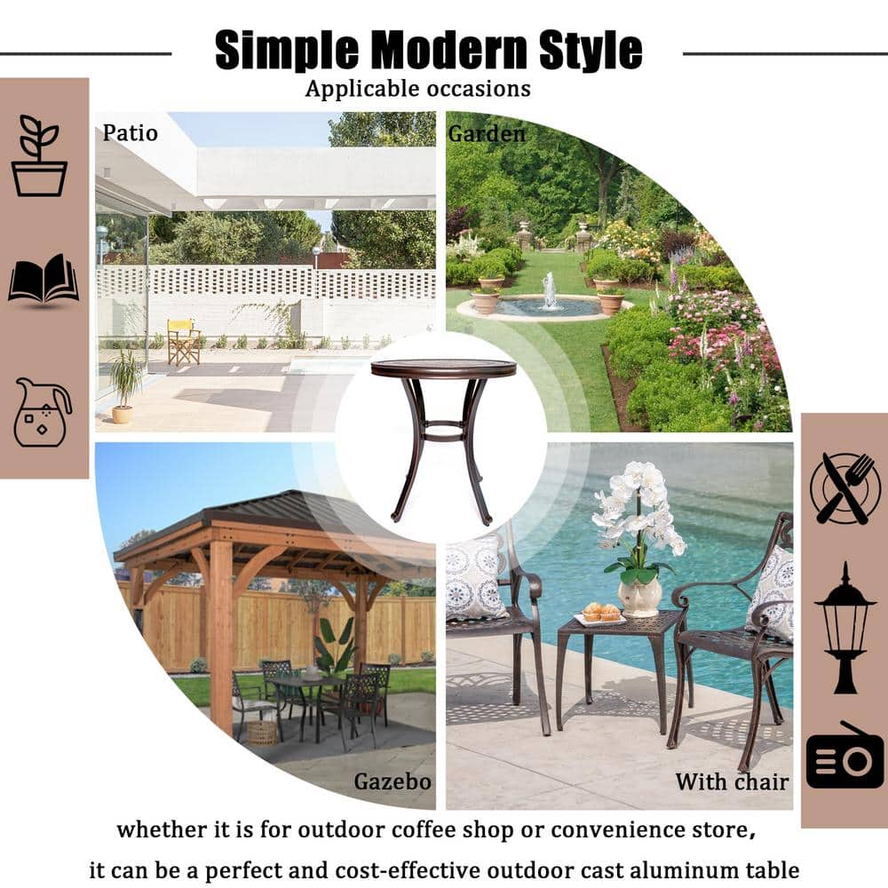Claire and Barry 28'' Round Brown Aluminum Tile-Top Bistro Table