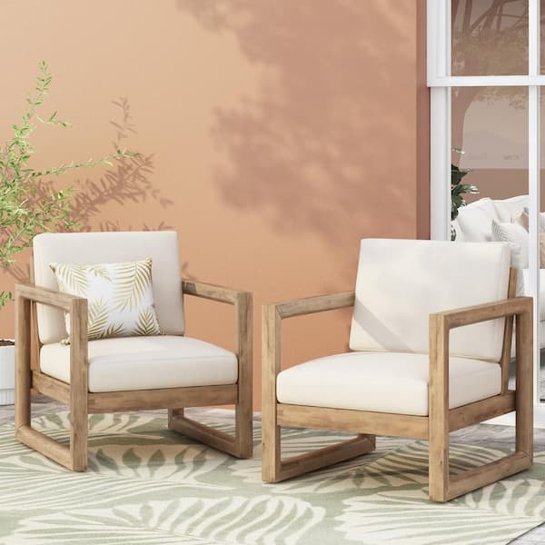 Noble House Brooklyn Teak Brown Removable Cushions Wood Outdoor Lounge Chair  with Beige Cushion (2-Pack) 82307 - The Home Depot