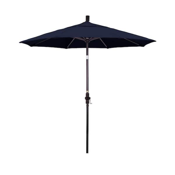 California Umbrella 7.5 ft. Bronze Aluminum Market Patio Umbrella Collar Tilt Crank Lift in Navy Blue Olefin