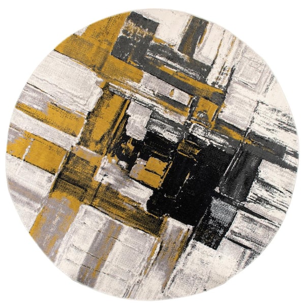 World Rug Gallery Modern Contemporary Abstract Design Gold 6 ft. 6 in. Round Area Rug