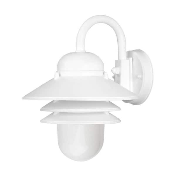 Nautical White Outdoor Hardwired Lantern Sconce with 3000K LED Bulb and Opal Acrylic Diffuser