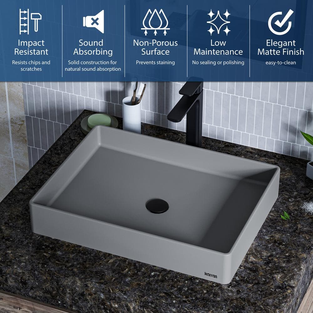 Gray Quartz Rectangular Above-Counter Vessel Sink