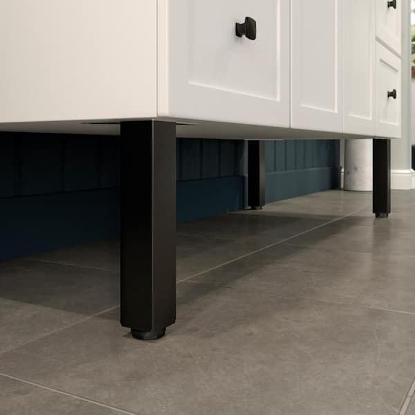 (4-Pack) 9 13/16 in. (250 mm) Matte Black Metal Square Furniture Leg with Leveling Glide