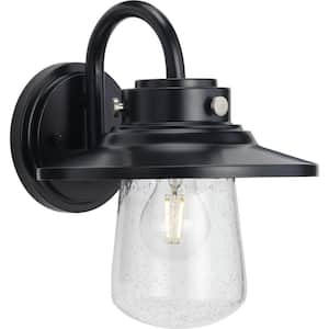 Tremont 1-Light Matte Black Clear Seeded Glass Industrial Outdoor Medium Wall Lantern Light