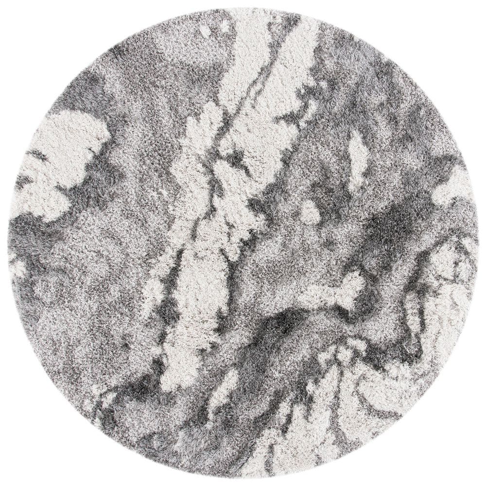 Horizon Shag 9 ft. x 9 ft. Gray/Ivory Abstract Marble Round Area Rug price history on PriceWatchPro