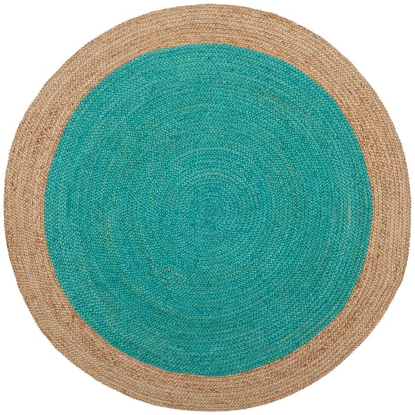 SAFAVIEH Natural Fiber Teal/Beige 10 ft. x 10 ft. Woven Ascending Round Area Rug