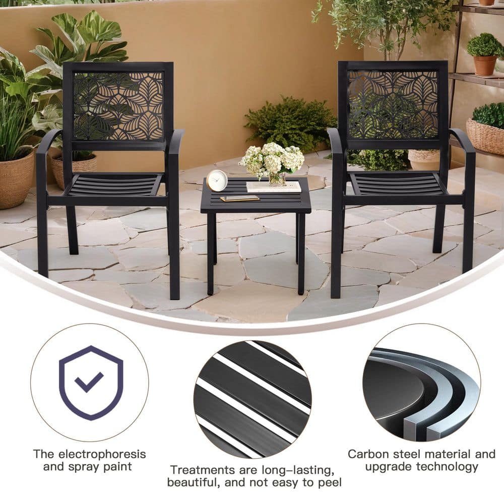 Black Steel 3-Piece Outdoor Bistro Set with Geometric Design