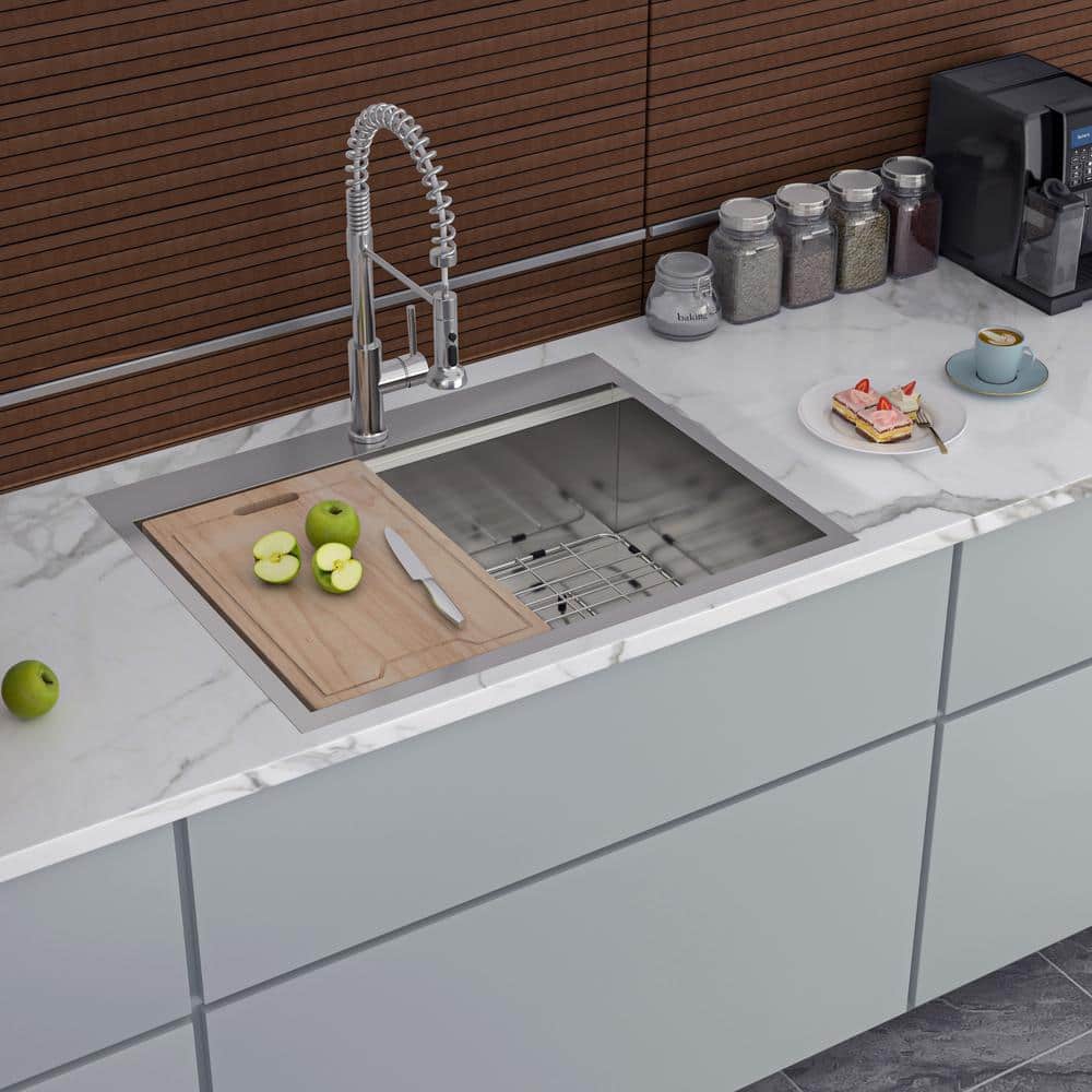 30'' Stainless Steel Single Bowl Kitchen Sink with Workstation
