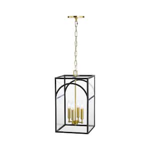 Coblitz 4-Light Satin Black Modern Industrial Rectangular Candlestick Chandelier for Dining Room with Clear Glass Shade