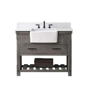 Wesley 42 in. W x 22 in. D Bath Vanity in Weathered Gray with Engineered Stone Top in Ariston White with White Sink