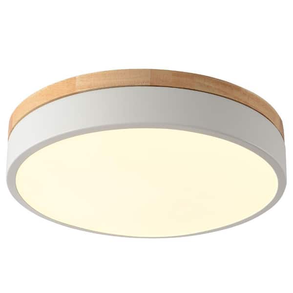 OUKANING 11.81 in. 1-Light Modern Round White Selectable LED Flush