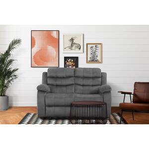 56.3 in. Wide Pillow Top Arm Cotton Rectangle Reclining and Storage Sofa in Gray