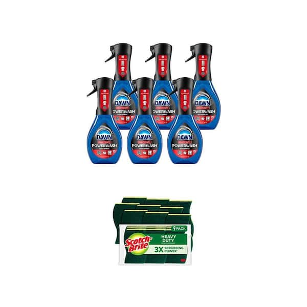 Heavy Duty Powerwash 16 oz. Fresh Scent Dish Soap (Case of 6) and Heavy-Duty Scrub Sponge (9-Pack) Combo