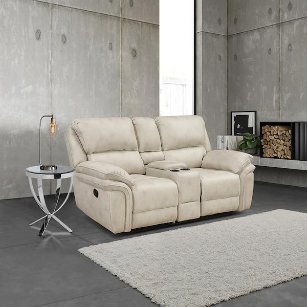 Arlo 79.5 in W Microfiber 2-Seater Manual Double Reclining Love Seat with Center Console in Sand