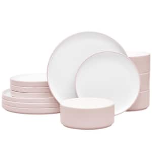 Colortex Stone Blush Porcelain 12-Piece Dinnerware Set, Service for 4