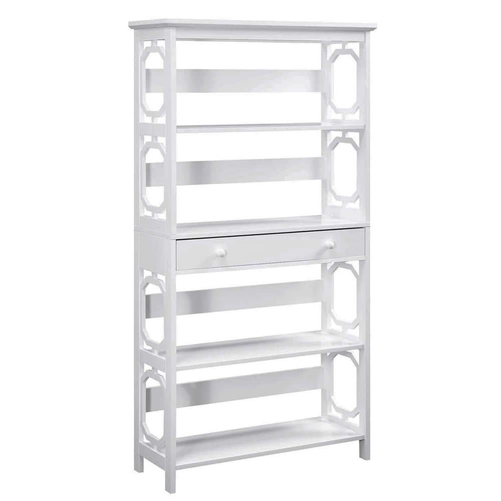 Omega White 5-Tier Bookcase with Spacious Drawer