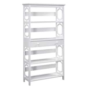Omega 59.75 in. White MDF 5-Shelf Standard Bookcase with 1-Drawer