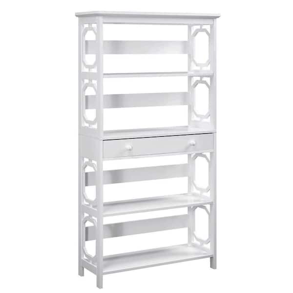 Convenience Concepts Omega 59.75 in. White MDF 5-Shelf Standard Bookcase with 1-Drawer