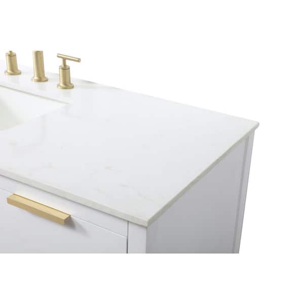 54 in. W x 22 in. D x 34 in. H Bath Vanity in White with Calacatta White Engineered Marble Top
