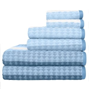 Diamond Zen 6-Piece Heritage Blue Jacquard Cotton Bath Towel Set