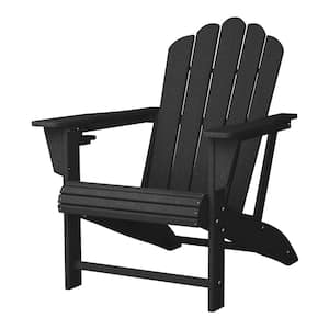 Aderson Outdoor Patio Weather Resistant Classic Poly Plastic Adirondack Chair with Cupholder in Black