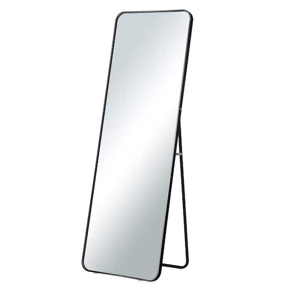 Dovelina 21 in. x 64 in. Modern Rectangle Round Corner Metal Framed Black Full-Length Floor Standing Mirror