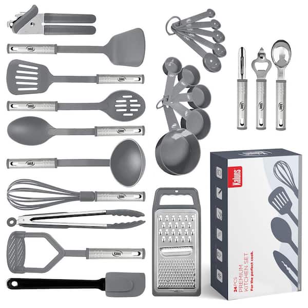Kaluns Grey Nylon And Stainless Steel Utensils (Set of 24) K-US24-G-HD -  The Home Depot