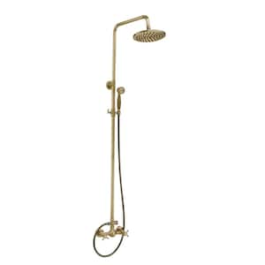 2-Spray Wall Slid Bar Round Rain Shower Faucet with Hand Shower 2 Cross Handles Mixer Shower System Taps in Antiqued