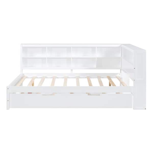 Harper & Bright Designs White Full Size Wood Daybed with Twin Size Trundle, Storage Shelf and USB Charging Ports