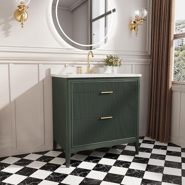 Grace 36 in. Single Sink Freestanding Green Bath Vanity with Carrara White Engineered Stone Top and Backsplash Assembled