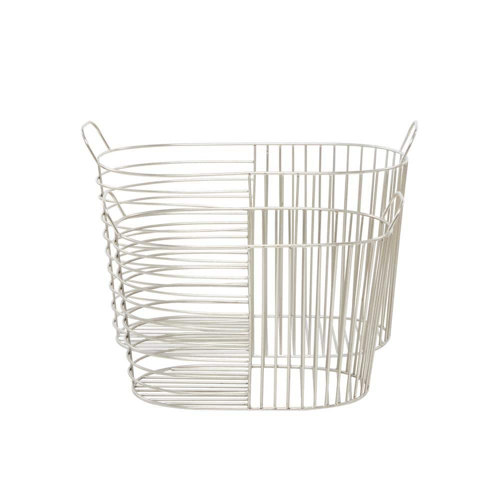 Silver Oval Metal Baskets with Handles - Set of 2