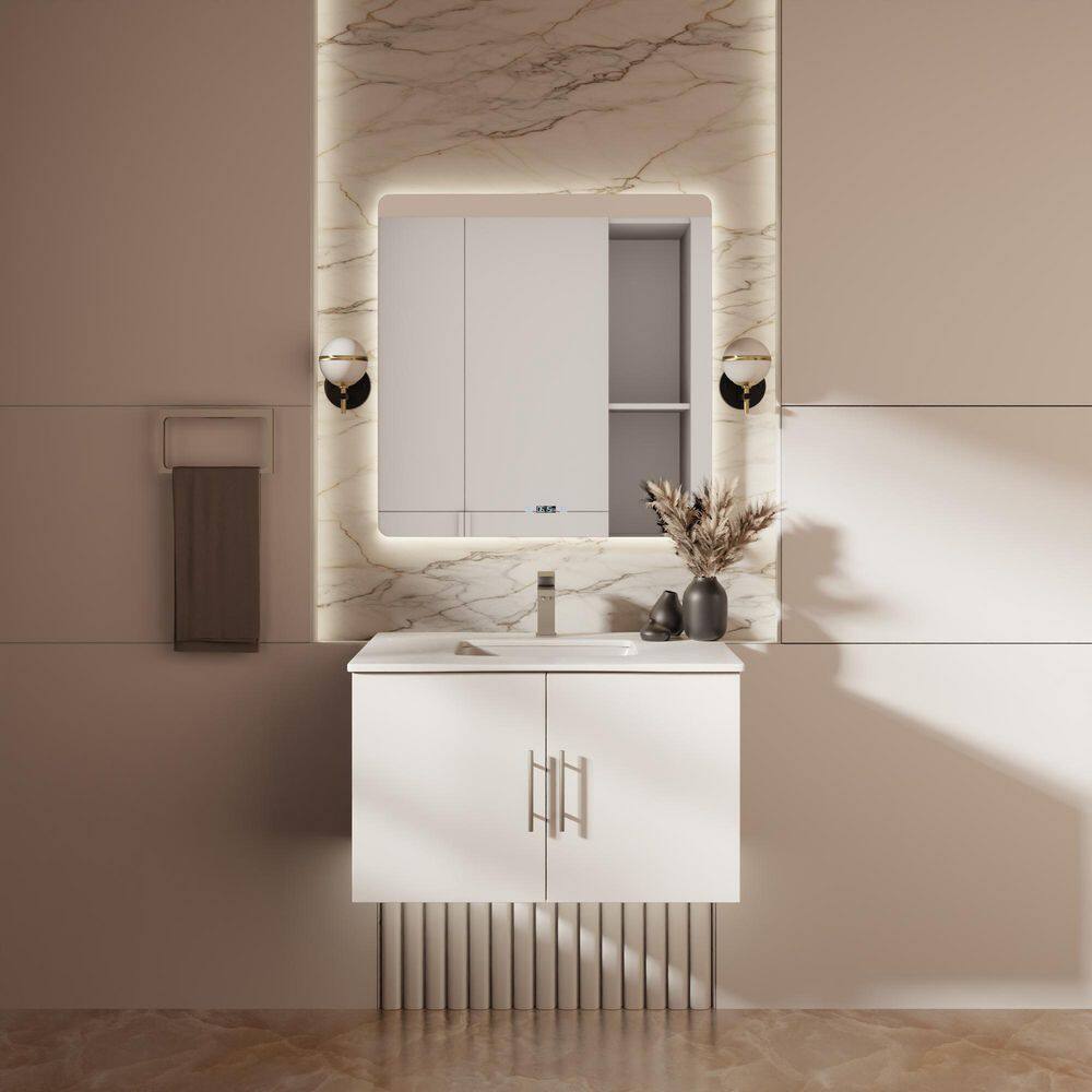 Geneva 30 in. W x 22 in. D Glossy White Bath Vanity, Cultured Marble Top, and 30 in. LED Mirror price history on PriceWatchPro