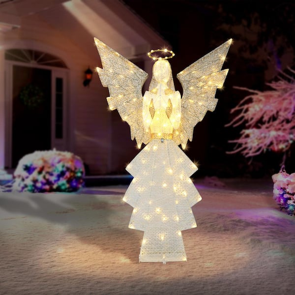O International 60 In 140 Lights Gold White Outdoor Lighted Angel Yd1120l - Angel Outdoor Christmas Decorations Home Depot