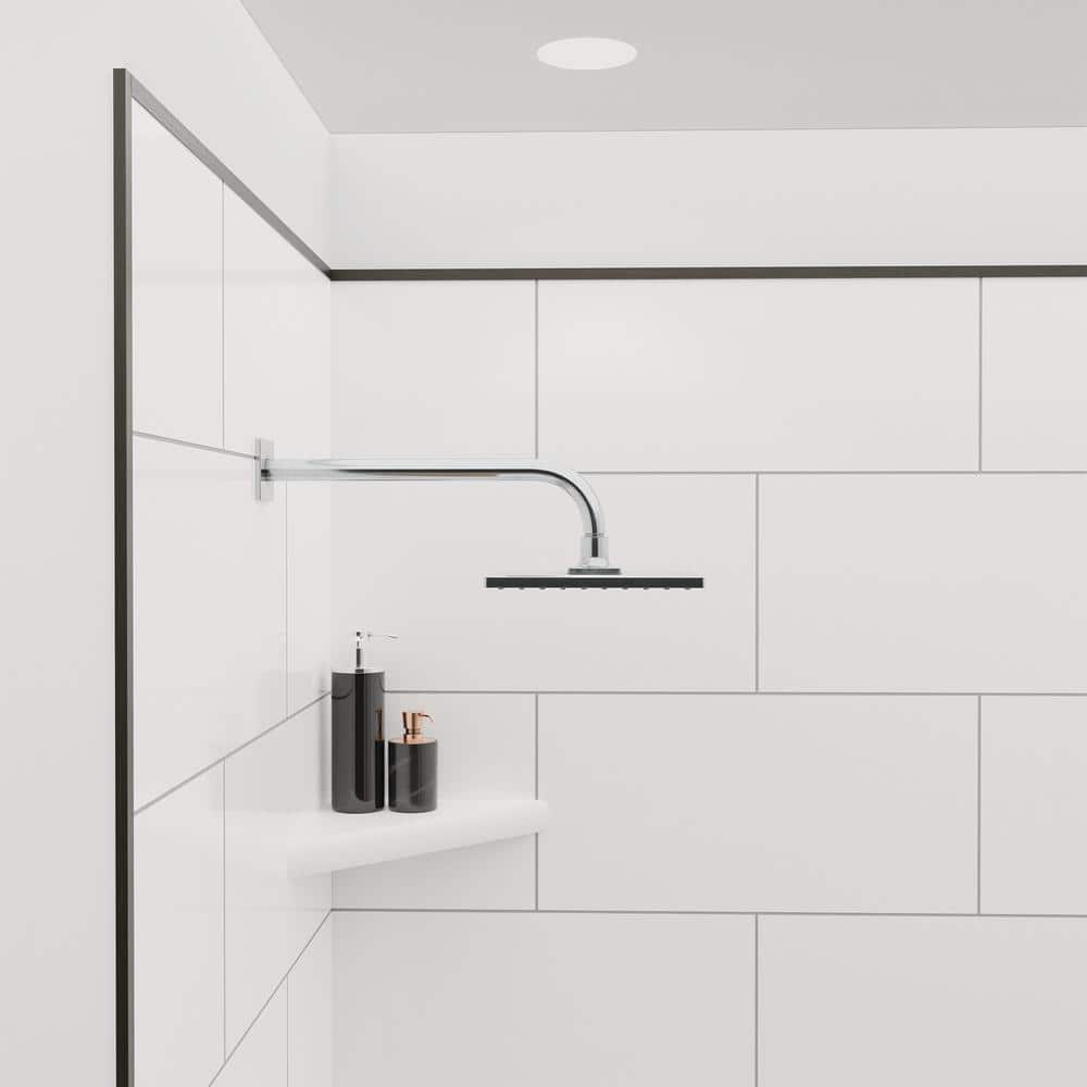 FlexStyle 60"W x 36"D x 80"H White Block Shower Wall Surround with Black Trim