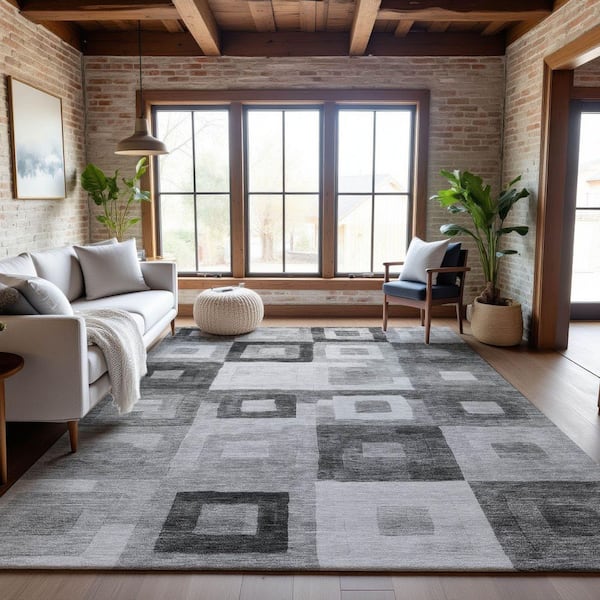 Mayfield Premium Machine Washable Abstract AMF1142 Gray 8 ft. x 10 ft. Area Rug