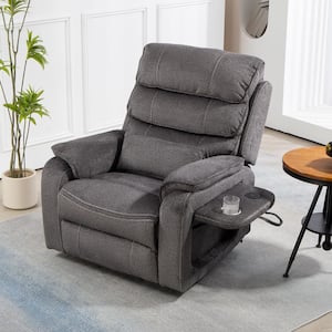 SmokeGrey Dual OKIN Motor Chenille Recliner Chair with Massage, Heating, Wireless Charging and Cup Holder