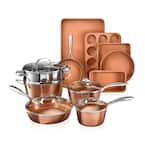 Gotham Steel Hammered Copper 15-Piece Aluminum Non-Stick Cookware Set ...