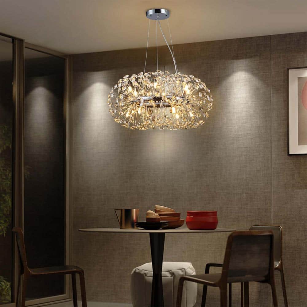 12-Light Wagon Wheel Modern/Contemporary Chrome Glam Round Crystal Dry Rate