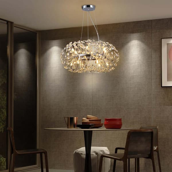 GoYeel 12-Light Wagon Wheel Modern/Contemporary Chrome Glam Round Crystal Dry Rated Chandelier