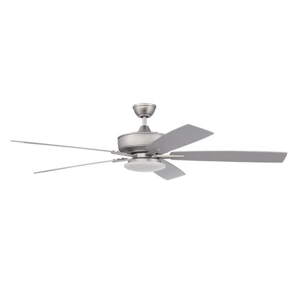 CRAFTMADE Super Pro 60 in. Integrated LED Indoor Brushed Satin Nickel Ceiling Fan with Light Kit