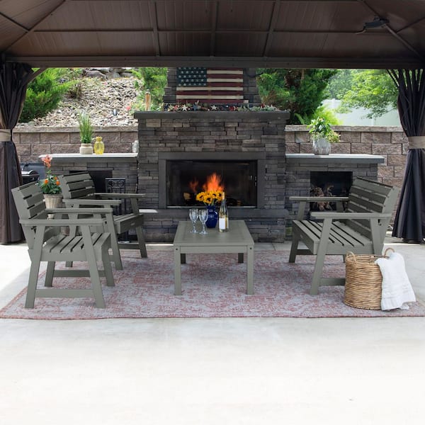 Highwood Weatherly Coastal Teak 4-Piece Recycled Plastic Outdoor Conversation Set