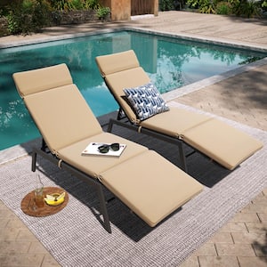 Pack of 2 Adjustable Metal Outdoor Patio Chaise Lounge with Beige Cushions