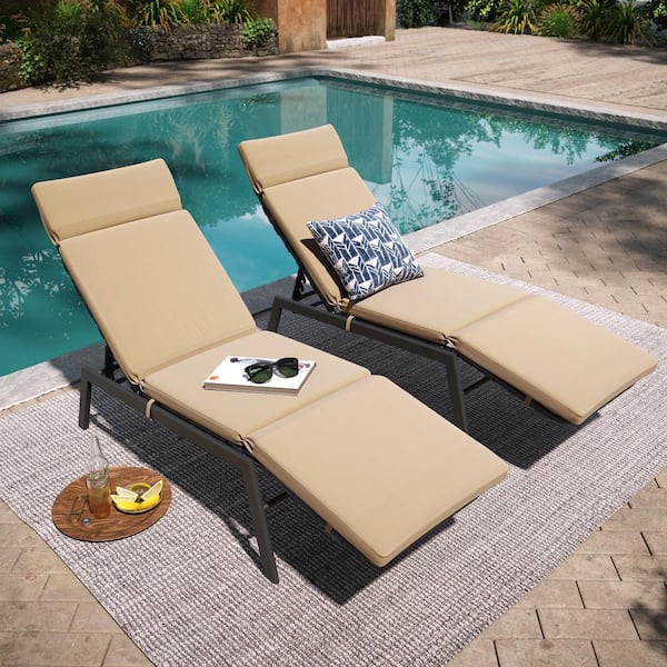 Pellebant Pack of 2 Adjustable Metal Outdoor Patio Chaise Lounge with Beige Cushions